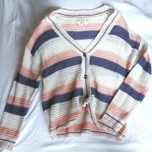 Hippie rose sweater, S, cream, indigo and pink stripes